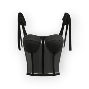 Commense Velvet Ribbon Strap Semi-Sheer Mesh Corset Cami Top – Black - NWT
